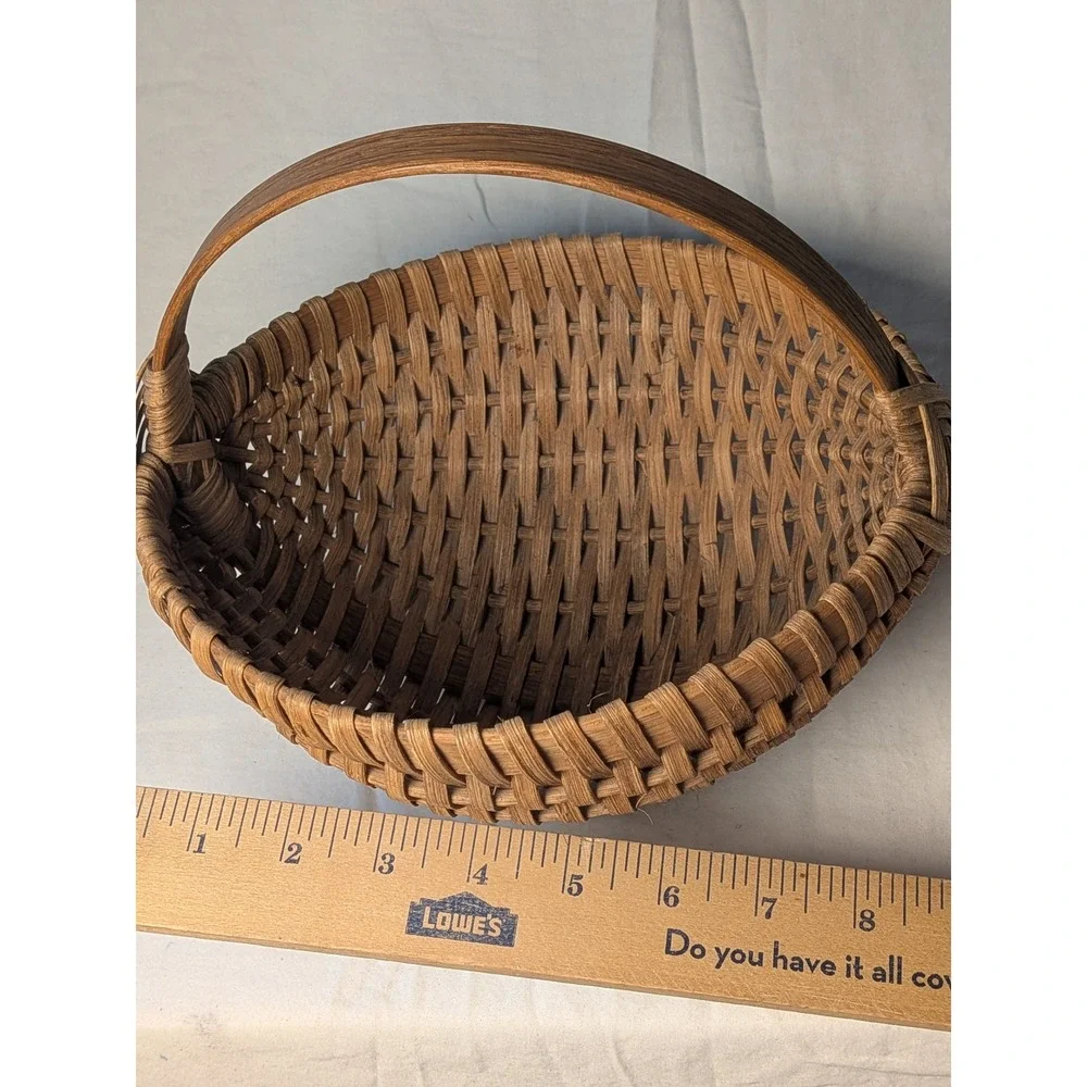 Vintage Hand Woven Split Oak Buttock Basket Primitive God's Eye Handle 8.5 Inch